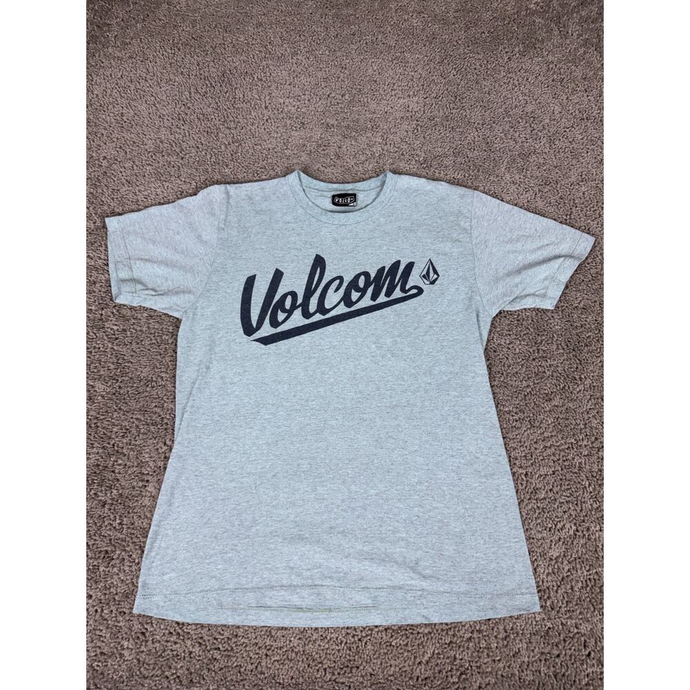 Volcom Shirt Boys M Blue Spell Out Signature Short Sleeve Skater Skateboarding